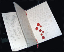 O documento original da primeira Convenção de Genebra, em 1864, estipulava o cuidado de soldados feridos.